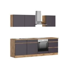 Held Möbel Küchenzeile Turin 240 Cm Graphit-Wotaneiche Mit E-Geräten -Küchenutensilien Angebote 1679 11016600 1101.6311 1b