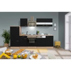 Respekta Economy Küchenzeile KB280ESSS 280 Cm Schwarz-Eiche Sägerau