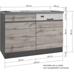 Held Möbel Spülenunterschrank Turin 120 Cm Mit GSP-Blende Wotaneiche/Graphit -Küchenutensilien Angebote 189425 11016600 VM 08
