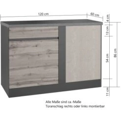 Held Möbel Küchen-Eckschrank Turin 120 Cm Graphit/Wotaneiche -Küchenutensilien Angebote 189469 11016600 VM 08