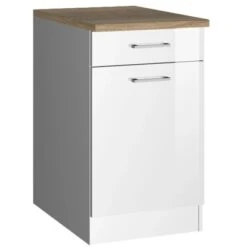 Held Möbel Küchenunterschrank Mailand 50 Cm Tür/Schubkasten Hochglanz Weiß/Weiß