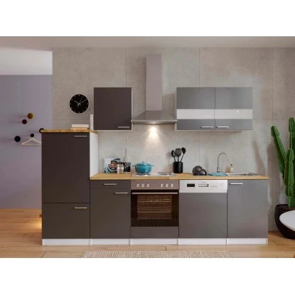 Respekta Küchenzeile Ohne E-Geräte LBKB280WG 280 Cm Grau-Weiß Glänzend 2 Respekta Küchenzeile Ohne E-Geräte LBKB280WG 280 Cm Grau-Weiß Glänzend – Bild 2