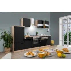 Respekta Küchenzeile KB280ESS 280 Cm Schwarz-Eiche Sägerau Nachbildung -Küchenutensilien Angebote 3128113 KB280ESS 01