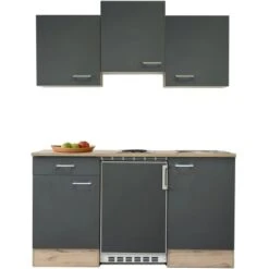 Flex-Well Exclusiv Singleküche Morena 150 Cm Basaltgrau Matt-San Remo Eiche Hell -Küchenutensilien Angebote 4051 G1501001000MORENAfree