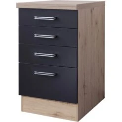 Flex-Well Exclusiv Schubkasten-Unterschrank Lara 50 Cm Anthrazit-San Remo Eiche
