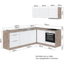 Held Möbel Winkelküche 240 Cm - 180 Cm Matt Weiß-Wotaneiche Ohne E-Geräte -Küchenutensilien Angebote 50014 11016600 1013.6291 5
