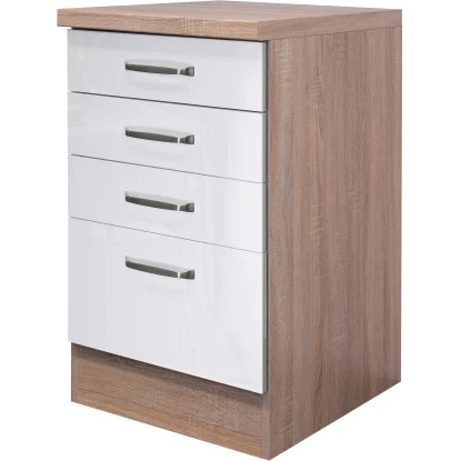 Flex-Well Exclusiv Schubkastenschrank Valero 50 Cm Hochglanz Weiß-Sonoma Eiche 1 Flex-Well Exclusiv Schubkastenschrank Valero 50 Cm Hochglanz Weiß-Sonoma Eiche