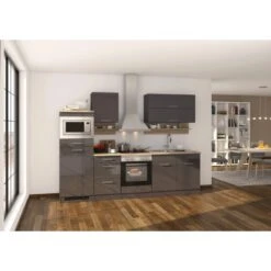 Held Möbel Küchenzeile Mailand 270 Cm Grau Hochglanz-Grau Matt Ohne E-Geräte