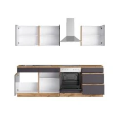 Held Möbel Küchenzeile Turin 240 Cm Graphit-Wotaneiche Mit E-Geräten -Küchenutensilien Angebote 61679 11016600 1101.6311 2