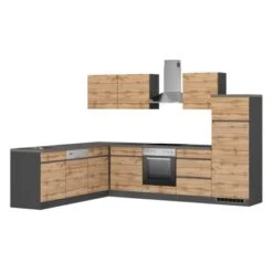 Held Möbel Winkelküche Turin 240 X 300 Cm Wotaneiche-Graphit Mit E-Geräten -Küchenutensilien Angebote 64335 11016600 1117.6310 1