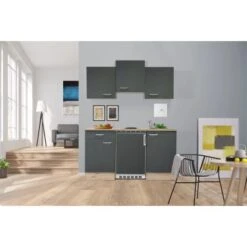 Flex-Well Exclusiv Singleküche Morena 150 Cm Basaltgrau Matt-San Remo Eiche Hell -Küchenutensilien Angebote 654 4051 G1501001000MORENA 1