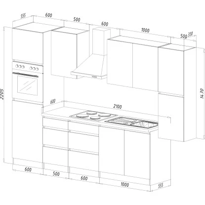 Respekta Küchenzeile Ohne E-Geräte 320 Cm Grifflos Weiß Hochglanz-Eiche Sägerau 2 Respekta Küchenzeile Ohne E-Geräte 320 Cm Grifflos Weiß Hochglanz-Eiche Sägerau – Bild 2
