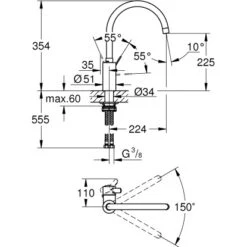 Grohe Einhand-Spültischbatterie Eurosmart C Hoher Auslauf Chrom -Küchenutensilien Angebote 737732 4520 3