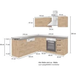 Held Möbel Küchenzeile Sorrento 210 Cm Wotaneiche-Grafit Ohne E-Geräte Winkel -Küchenutensilien Angebote 853390 11016600 5