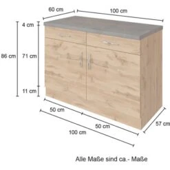 Held Möbel Unterschrank Sorrento 100x85x60 Cm 2 Schub. 1 EL-B. Weiß-Wotan. -Küchenutensilien Angebote 853801 11016600 4