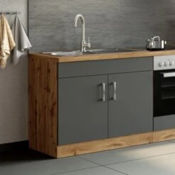 Held Möbel Spülenschrank Sorrento B100 X H85 X T60 Cm 2Türen Anthraz.-Wotaneiche -Küchenutensilien Angebote 853807 11016600 13