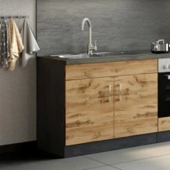 Held Möbel Spülenschrank Sorrento B100 X H85 X T60 Cm 2 Türen Wotaneiche-Grafit -Küchenutensilien Angebote 853821 11016600 11