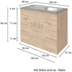 Held Möbel Spülenschrank Sorrento B100 X H85 X T60 Cm 2 Türen Wotaneiche-Grafit -Küchenutensilien Angebote 853821 11016600 4