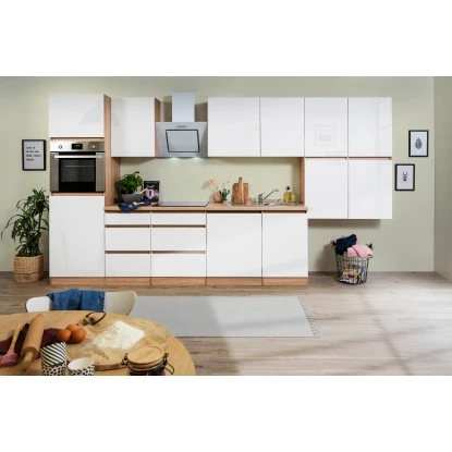Respekta Küchenzeile GLRP380HESW Grifflos 380 Cm Weiß Hochglanz-Sonoma Eiche 1 Respekta Küchenzeile GLRP380HESW Grifflos 380 Cm Weiß Hochglanz-Sonoma Eiche
