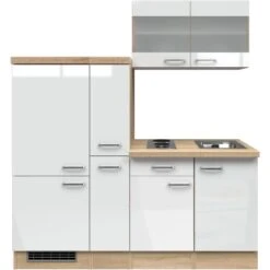 Flex-Well Exclusiv Küchenzeile Valero 190 Cm Hochglanz Weiß-Sonoma Eiche