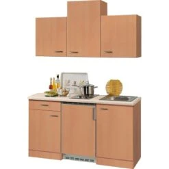 Flex-Well Classic Küchenzeile Nano 150 Cm Buche Nachbildung -Küchenutensilien Angebote singlekuechenblock150cm 2